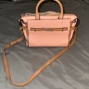 Pink and Tan Women's Handbag